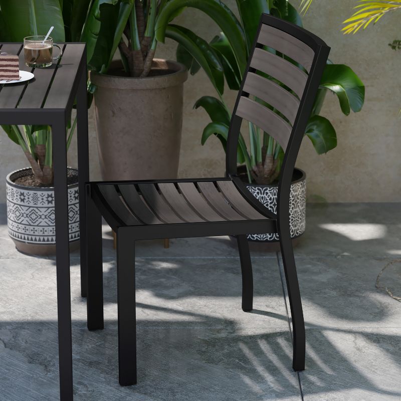 Flash Furniture Lark Outdoor Side Chair with Faux Teak Poly Slats, Set of 2, 4 of 12