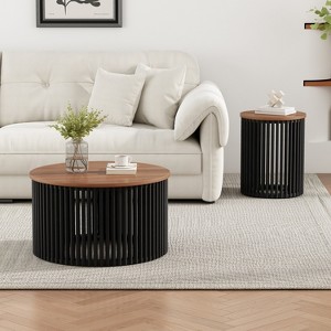 Christopher Knight Home Zanvia 2 Piece Acacia Wood Coffee and Side Table Set with Slatted Base - 1 of 4
