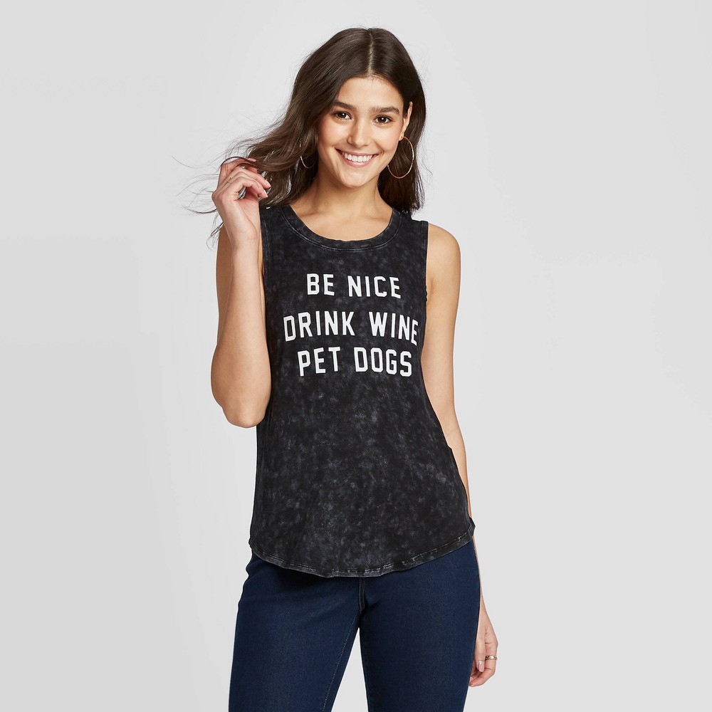 Women's Be Nice, Drink Wine, Pet Dogs Graphic Tank Top - Grayson Threads - Black S was $12.99 now $9.09 (30.0% off)