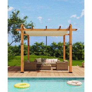 10x10 Ft Outdoor Pergola with Retractable Canopy - Upgraded Aluminum Wood Grain Metal, Modern Backyard Deck, Porch, Durable & Stylish Grape Trellis - 1 of 4