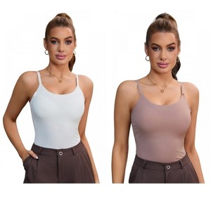 INSPIRE CHIC 2 Pcs Women's Slim Fit U-Neck Tank Top Adjustable Spaghetti Straps Breathable Shapewear Camisole - 1 of 4
