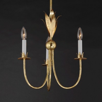 Gold Leaf 3-Light Candle Chandelier with Off-White Covers
