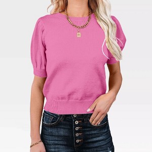 Women's Casual Crew Neck Short Sleeve Sweater Tops for Spring and Summer 2025,Light Rose - XL - 1 of 4