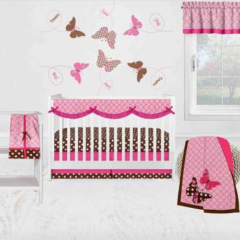 Bacati - Buttefly Pink Chocolate 6 pc Crib Bedding Set with Long Rail Guard Cover