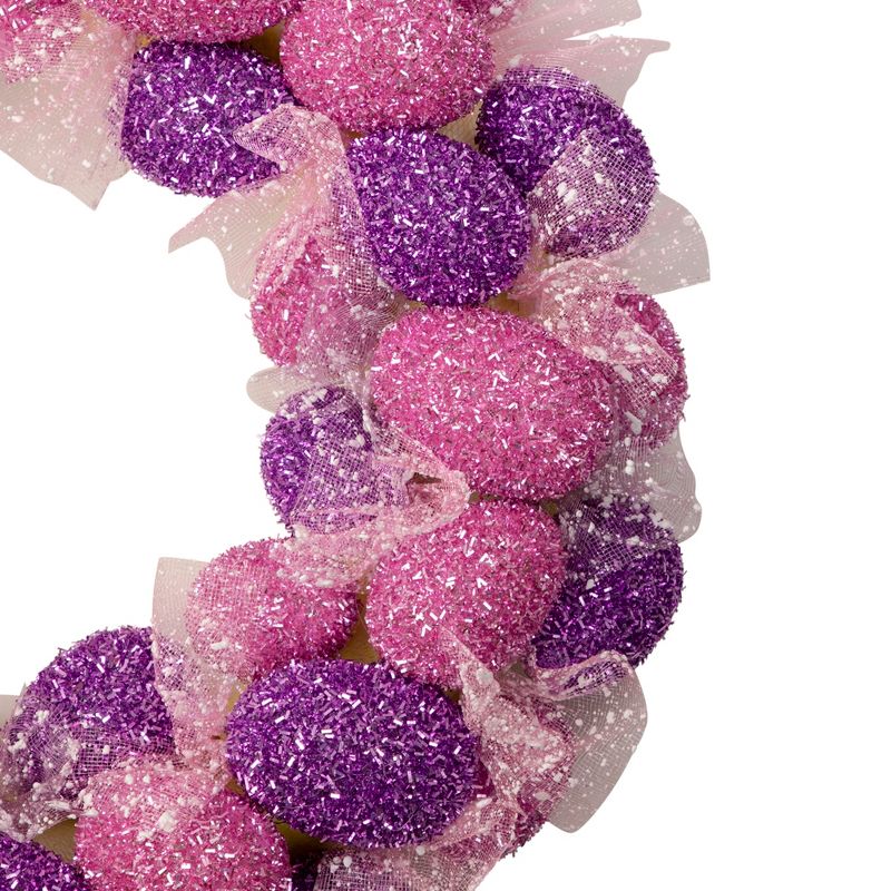 Northlight Glittered Easter Egg Wreath - 20" - Pink and Purple, 4 of 5