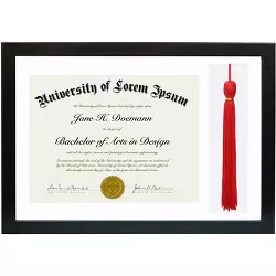 Americanflat 11x16 Graduation Frame with tempered shatter-resistant glass - 2 Opening Mat Displays 8.5"x11" Diploma or Certificate and Tassle - Available in a variety of Colors