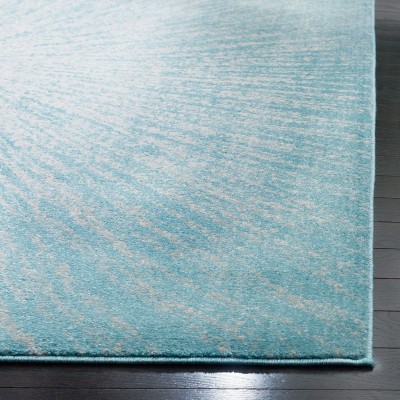 Ivory and Aqua Easy-Care Synthetic Runner Rug, 2'2" x 9'