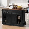 LOVSON 58''rustic kitchen island with storage, sliding barn doors, spice rack, and wine glass rack, kitchen island table with folding leaves, black - 2 of 4