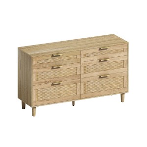 SEVOBAL Dressers 6 Drawer Rattan Dresser with Sleek Metal Handles and Wood Legs for Ample Bedroom Storage, Brown, 15.75"*51.18"*29.53" - 1 of 4