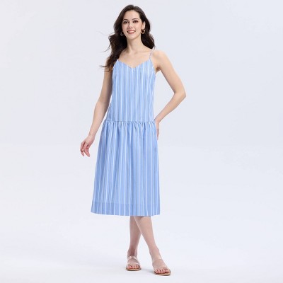 Женские платья A New Day Women's Drop Waist Woven Midi Sundress - A New Day™ Blue Striped XL — фото 3