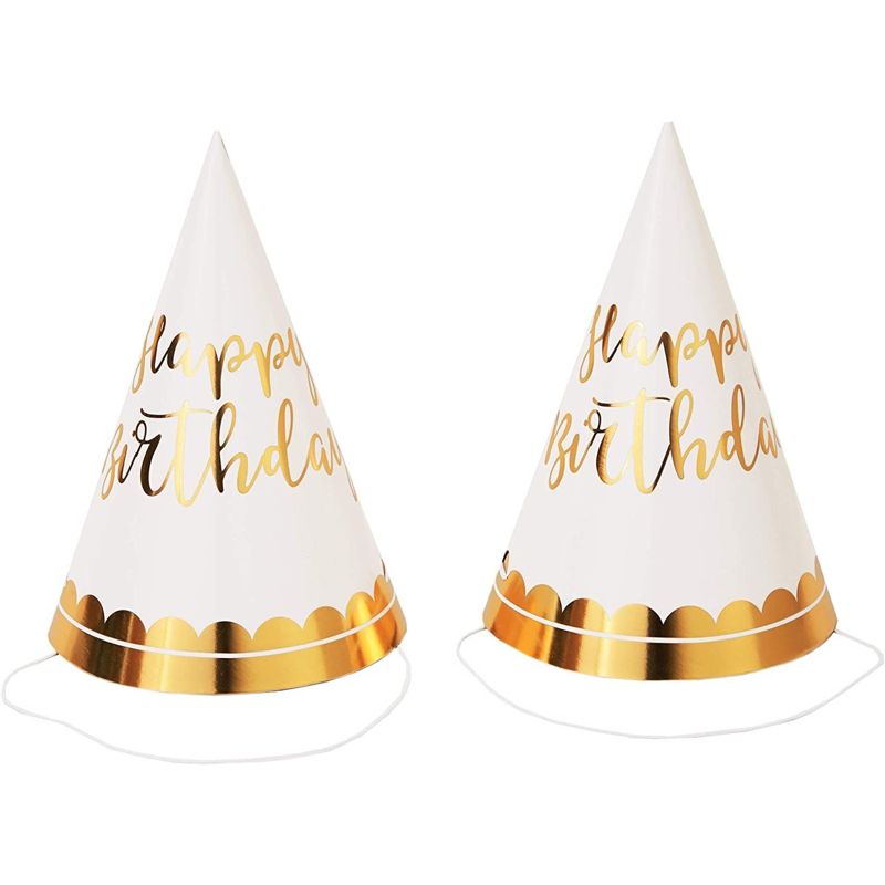 12-Pack Gold Foil Happy Birthday Party Cone Hats for Adults and Kids, 4 X 6 inches, 4 of 5