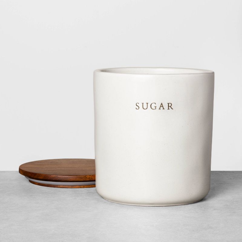 67oz Stoneware Sugar Canister with Wood Lid Cream/Brown - Hearth &#38; Hand&#8482; with Magnolia, 3 of 12
