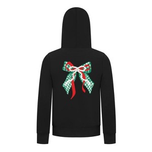 Everyday Kids Christmas Collection Green Gingham Pearl Bow Girls Zip Up Hoodie – Holiday Sweatshirt - Black - 1 of 1