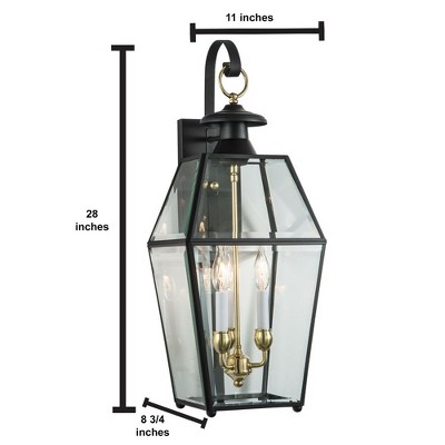 Olde Colony Beveled Glass 3-Light Outdoor Wall Lantern in Black