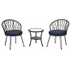 Outdoor Conversation Set, Patio Conversation Sets With 2 Rattan Chairs With Cushion And A Glass Round Table-Cuddlewood - 3 of 4