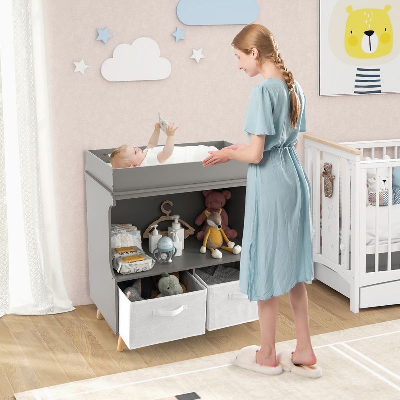 Costway Baby Changing Table Dresser Infant Diaper Station Nursery with  Pad & Drawers Gray, 4 of 11