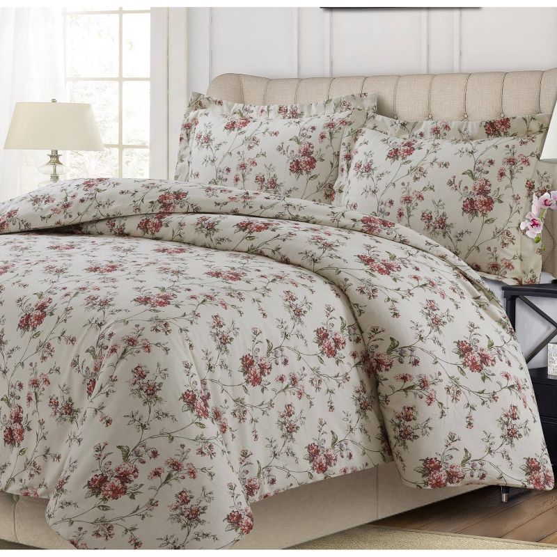 Dollhouse Floral Heavyweight Cotton Flannel Oversized Duvet Set - Tribeca Living, 1 of 5