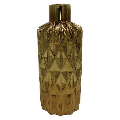 Diamond Pattern Ceramic Vase Cognac 14" - Drew DeRose
