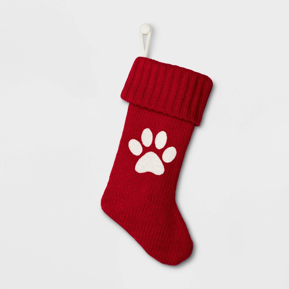 20 Knit Monogram Christmas Stocking Red-Paw - Wondershop, Red