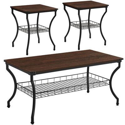 VECELO Set of 3 Coffee Table Sets，2 Tier End Table with Open Storage Shelf for Living Room, Bedroom