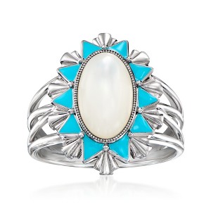 Ross-Simons Mother-Of-Pearl Ring With Blue Enamel in Sterling Silver - 1 of 4