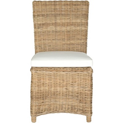Transitional 21'' White and Brown Rattan Cane Side Chair Set