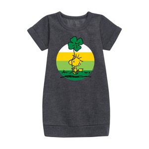 Girls' - Peanuts - Woodstock Shamrock Graphic Short Sleeve Fleece Dress - 1 of 4
