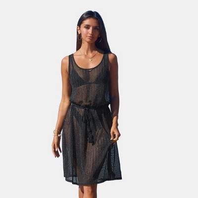 Women's Sparkle Lurex Style Sheer Drawstring Cover Up Midi Dress - Cupshe