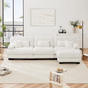 TiramisuBest Luxury Oversized L-Shaped Modular Sofa, Deep Seat Cloud Couch with Convertible Ottoman for Living Room, Chenille White - 1 of 4