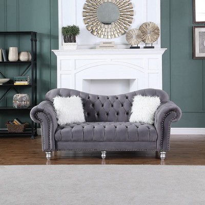 82 in. Velvet Couch 3 Seater Classic America Chesterfield Tufted Camel Back Sofa - Morden Fort