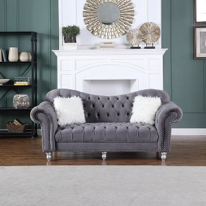 82 in. Velvet Couch 3 Seater Classic America Chesterfield Tufted Camel Back Sofa - Morden Fort - 1 of 4
