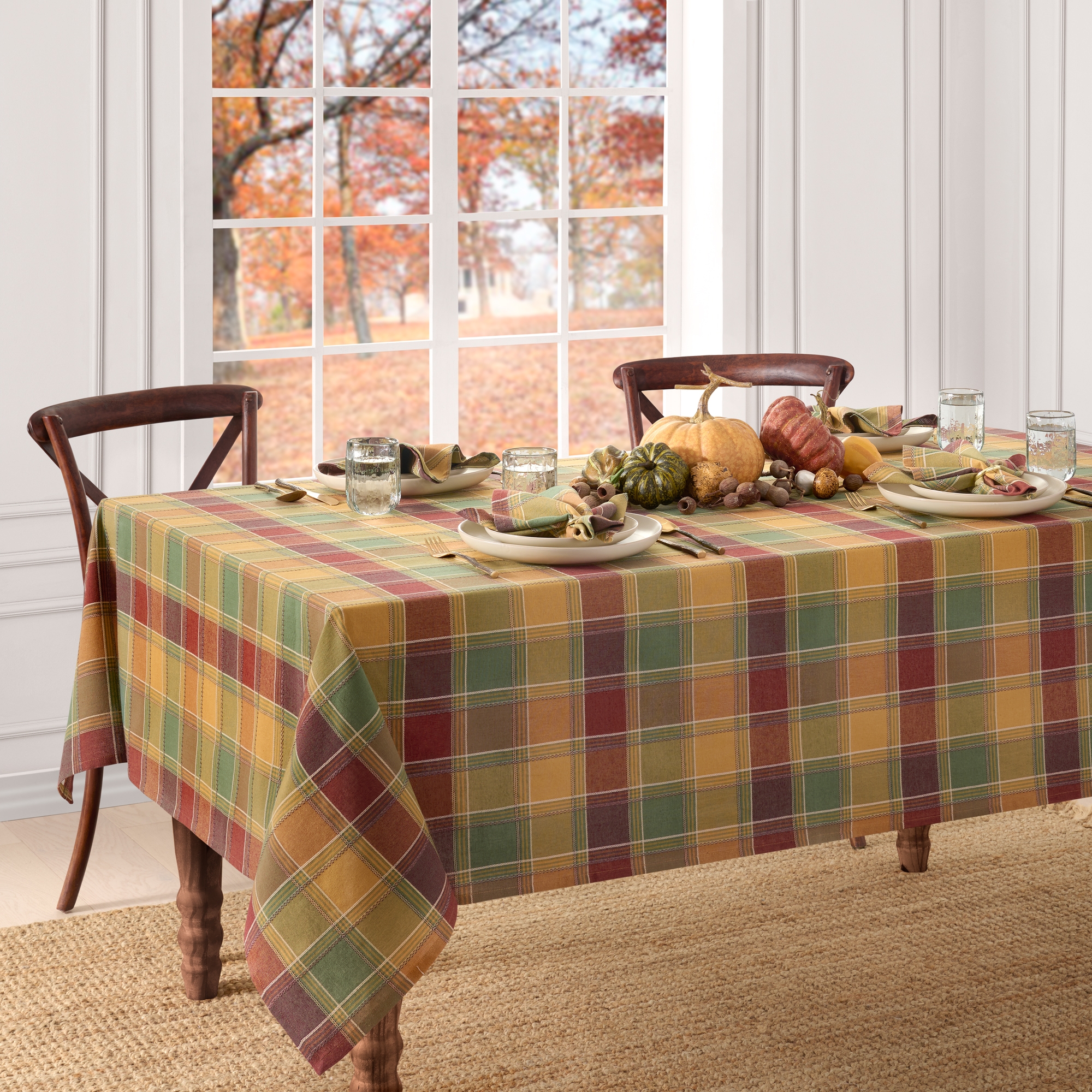 Autumn Acres Plaid Tablecloth - Multicolor - 60x84 Rectangle - Elrene Home Fashions