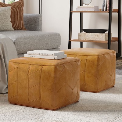 NicBex Square Pouf Ottoman Upholstered with a Durable Genuine Leather for Living Room, Bedroom, Distressed Brown