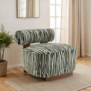 Sapphtopaz Zebra Strips Accent Chair with Cylindrical Back Chenille Upholstered Cozy Chair with Wood Frame Cute Chair for Living Room, Bedroom - 1 of 4