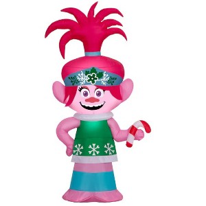Gemmy 4-ft Poppy Troll in Green Dress Holding Candy Cane Christmas Inflatable - 1 of 4