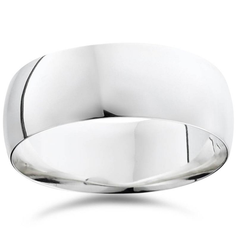 Pompeii3 8mm Dome High Polished Wedding Band 10K White Gold, 1 of 4