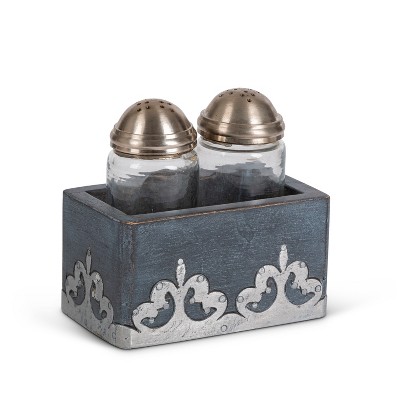 GG Collection Gray-washed metal-inlay salt & pepper set