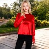 Anna-Kaci Women's Satin Long Sleeve Blouse with Buttoned Cuffs and Subtle Puff Shoulders - 4 of 4