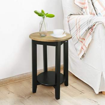 American Oak Top Round End Table Forest Gray/Black - Flora Home