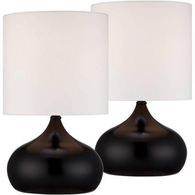 360 Lighting Mid Century Modern Accent Table Lamps 14 3/4" High Set of 2 with WiFi Smart Sockets Black Droplet Drum Shade Bedroom