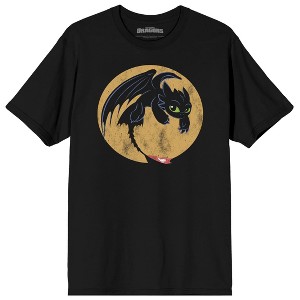 How to Train Your Dragon Franchise Toothless Kawaii Circle on Black Adult Crew Neck Short Sleeve T-shirt - 1 of 3