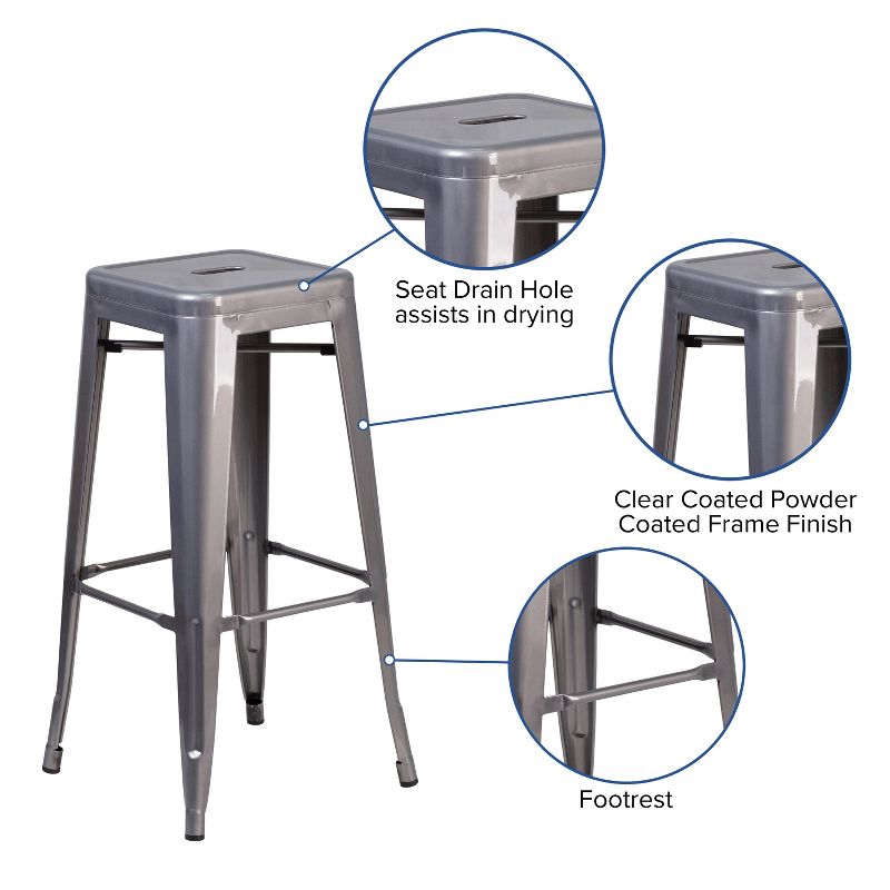 Merrick Lane Backless 30" Bar Height Dining Stool with Clear Coated Metal Frame for Indoor Use, 5 of 10