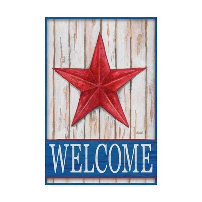 16" x 24" Welcome Barn Starred White Blue by Melinda Hipsher - Trademark Fine Art