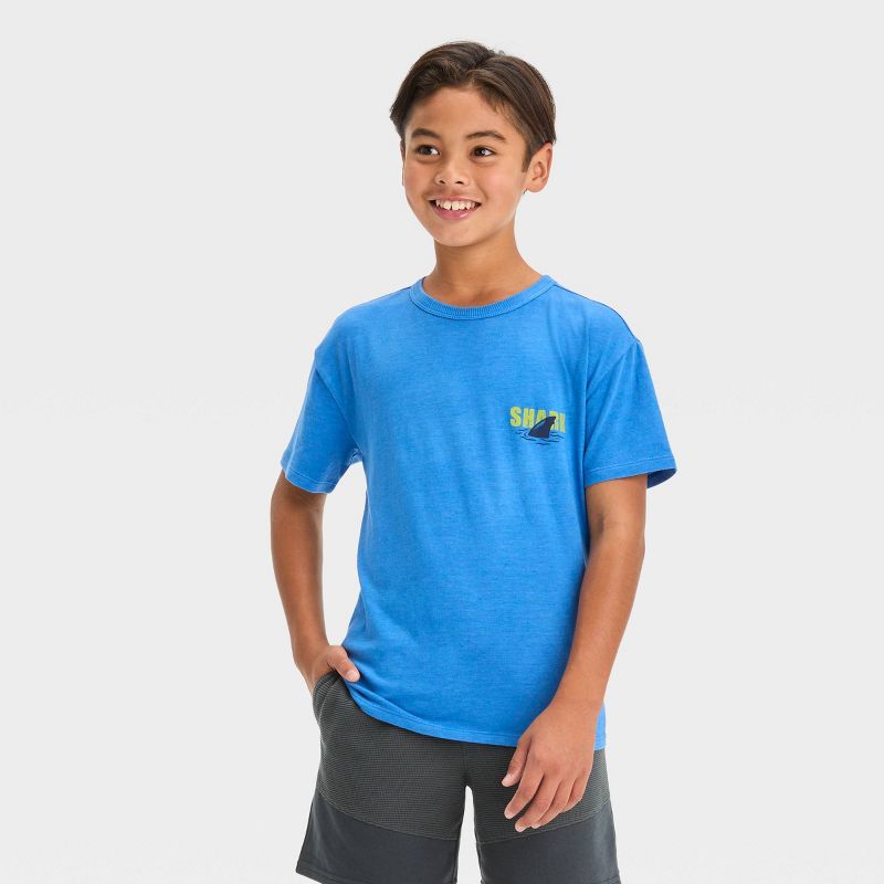 Boys' Short Sleeve 'Shark Snacks' Graphic T-Shirt - Cat & Jack™ Teal Blue, 1 of 5