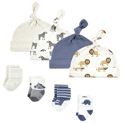 Image of Hudson Baby Infant Boy Cap and Socks Set, Safari, 0-9 Months
