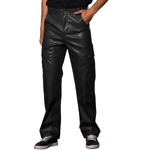 Lars Amadeus Men's Hip Hop Motorcycle Cargo Punk Faux Leather Pants - 1 of 4