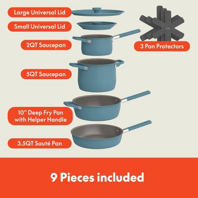 Bella 9-Piece Surf Blue Aluminum Ceramic Nonstick Cookware Set