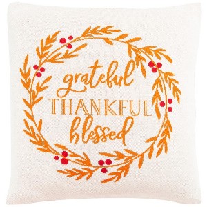Grateful Blessed Pillow - Orange/Natural/Red - 18"x18" - Safavieh - 1 of 4