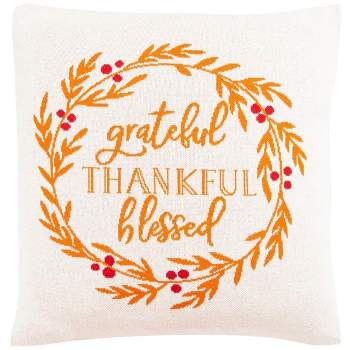 Grateful Blessed Pillow - Orange/Natural/Red - 18"x18" - Safavieh.