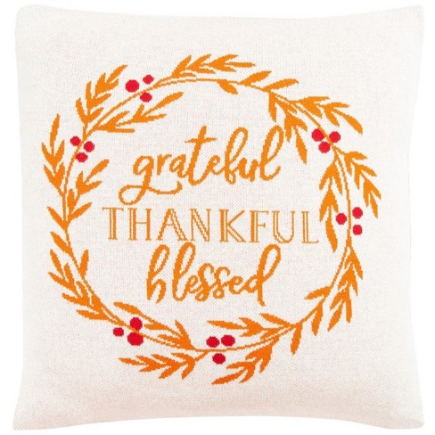 Grateful Blessed Pillow - Orange/Natural/Red - 18"x18" - Safavieh - image 1 of 4